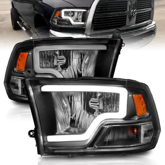 ANZO 2009-2018 Dodge Ram 1500 Crystal Headlights w/ Light Bar Black Housing - Burkken Auto Parts