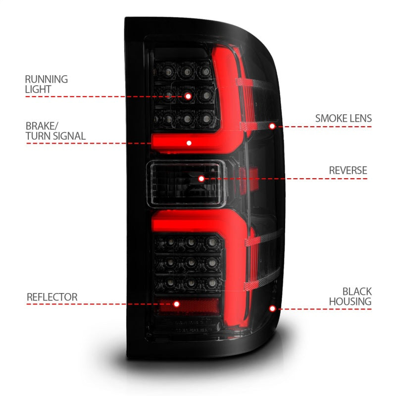 ANZO 15-19 Chevrolet Silverado 2500 HD/3500 HD LED Taillight w/ Sequential Black Housing/Smoke Lens - Burkken Auto Parts