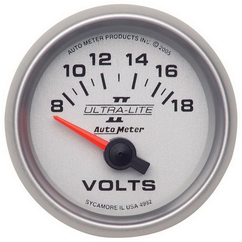 Autometer Ultra-Lite II 52mm 8-18 Volt Short Sweep Electronic Voltmeter - Burkken Auto Parts