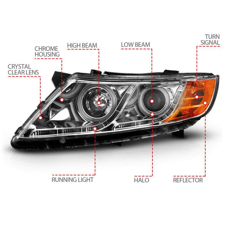 ANZO 2011-2013 Kia Optima Projector Headlights w/ Halo Chrome (CCFL) - Burkken Auto Parts
