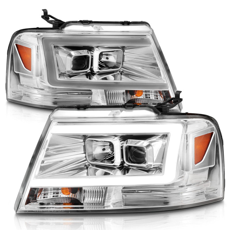 ANZO 2004-2008 Ford  F-150 Projector Headlights w/ Light Bar Chrome Housing - Burkken Auto Parts