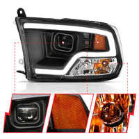 ANZO 09-18 Dodge Ram 1500 Plank Style Projector Headlights Black w/ Halo - Burkken Auto Parts