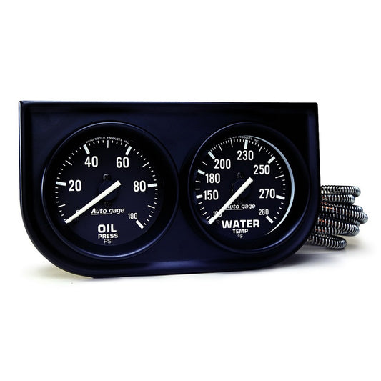 Autometer AutoGage Two-Gauge Console 52.4mm Mech 0-100 PSI Oil Press / 130-280 Deg Water Temp- Black - Burkken Auto Parts