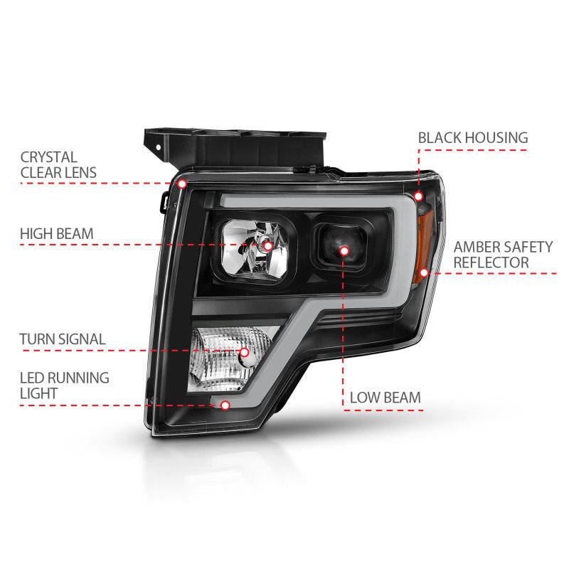 ANZO 2009-2014 Ford F-150 Projector Light Bar H.L Black Amber - Burkken Auto Parts