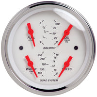 Autometer Arctic White 3-3/8in Quad Gauge 100 PSI/100-250 Deg F / 8-18V / 240-33 Ohm - Burkken Auto Parts