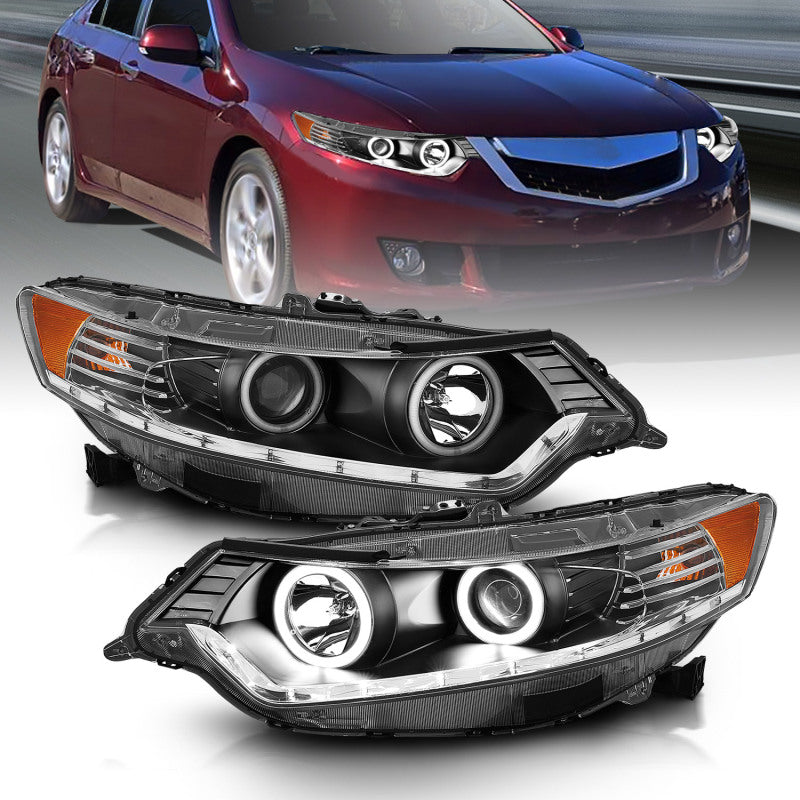 ANZO 2009-2012 Acura TSX Projector Headlights w/ Halo Black (CCFL) (HID Compatible) - Burkken Auto Parts