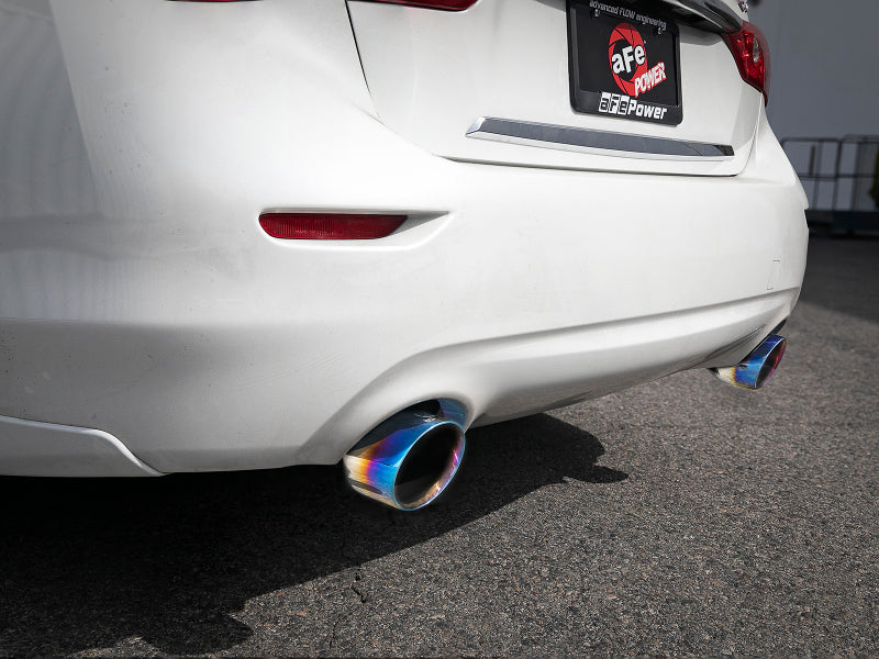 aFe Takeda 2.5in 304 SS Cat-Back Exhaust System w/ Blue Flame Tips 16-18 Infiniti Q50 V6-3.0L (tt) - Burkken Auto Parts