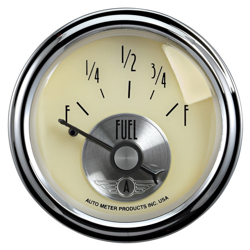 AutoMeter Gauge Fuel Level 2-1/16in. 0 Ohm(e) to 90 Ohm(f) Elec Prestige Antq. Ivory - Burkken Auto Parts