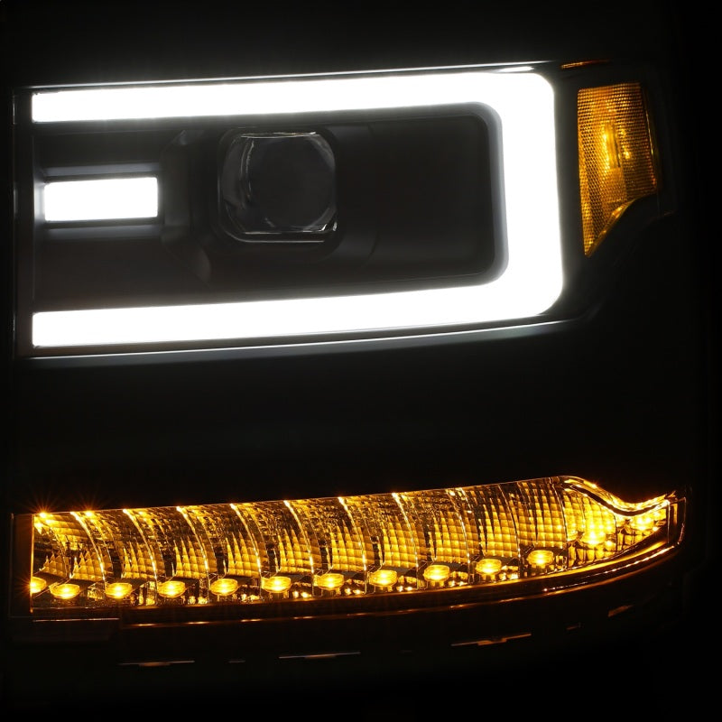 ANZO 16+ Chevy Silverado 1500 Projector Headlights Plank Style Black w/Amber/Sequential Turn Signal - Burkken Auto Parts