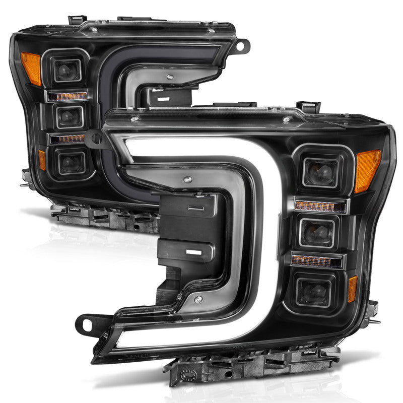 ANZO 18-20 Ford F-150 Full Led Projector Smoke Bar Style Headlights Black Amber - Burkken Auto Parts