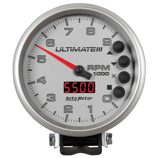 Autometer 5 inch Ultimate III Playback Tachometer 9000 RPM - Silver - Burkken Auto Parts