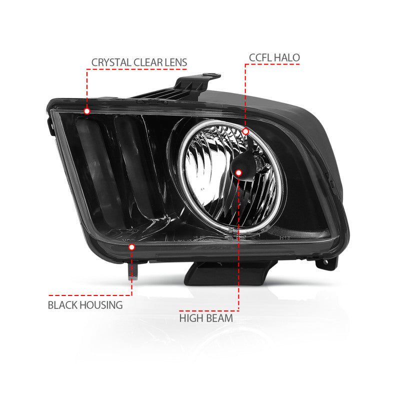 ANZO 2005-2009 Ford Mustang Crystal Headlights w/ Halo Black (CCFL) - Burkken Auto Parts