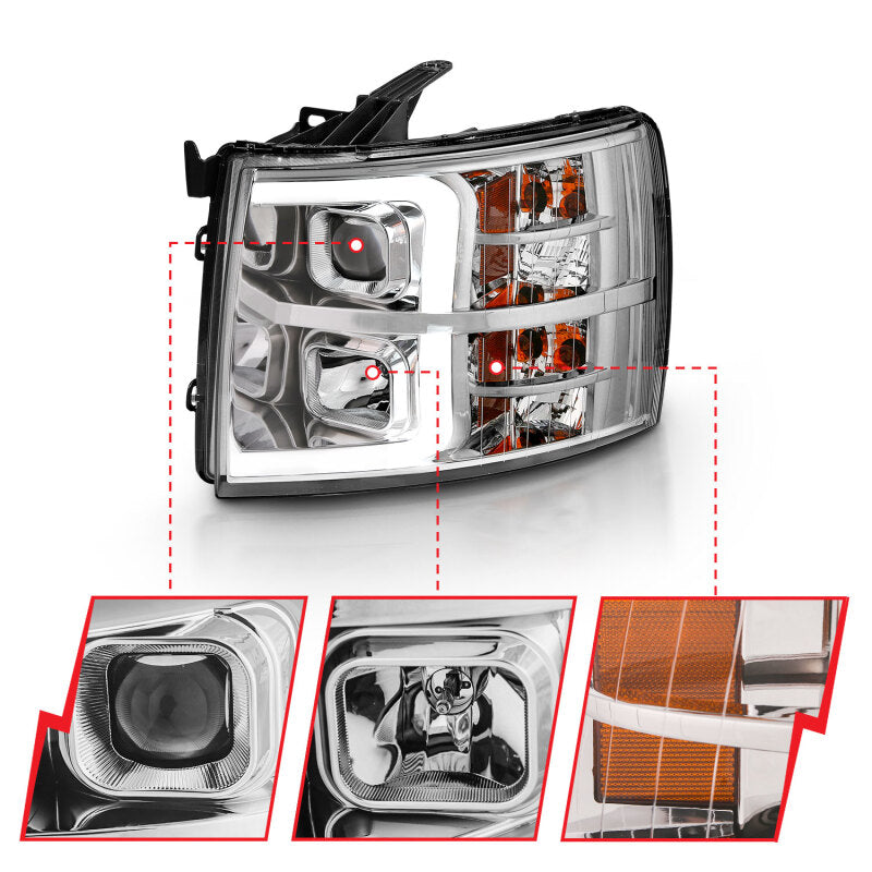 ANZO 2007-2013 Chevy Silverado 1500 Projector Plank Style Chrome Amber - Burkken Auto Parts