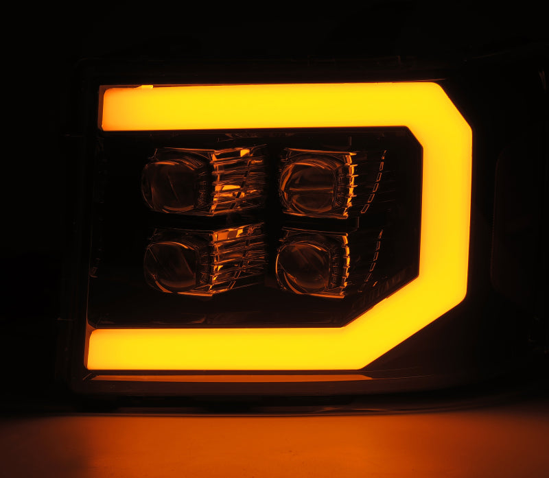 AlphaRex 07-13 GMC 1500HD NOVA LED Proj Headlights Plank - Jet Black w/Activ Light/Seq Signal/DRL - Burkken Auto Parts