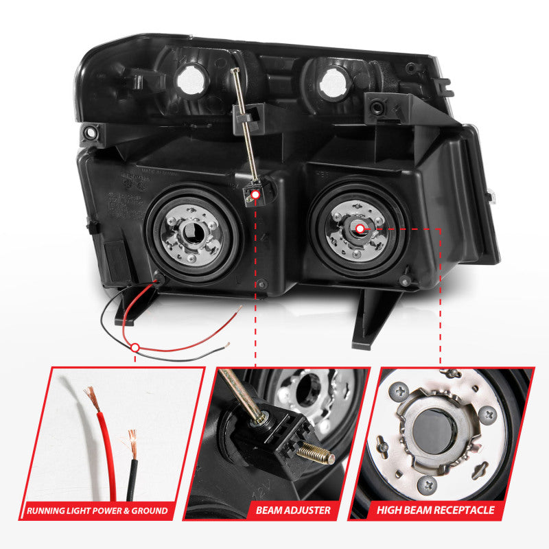 ANZO 04-12 GM Colorado/Canyon/I-Series Crystal Headlights - w/ Light Bar Chrome Housing 4pcs - Burkken Auto Parts