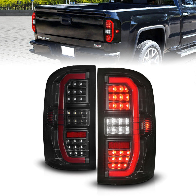 ANZO 14-18 GMC Sierra 1500 Full LED Taillights Black Housing Smoke Lens (w/C Light Bars) - Burkken Auto Parts