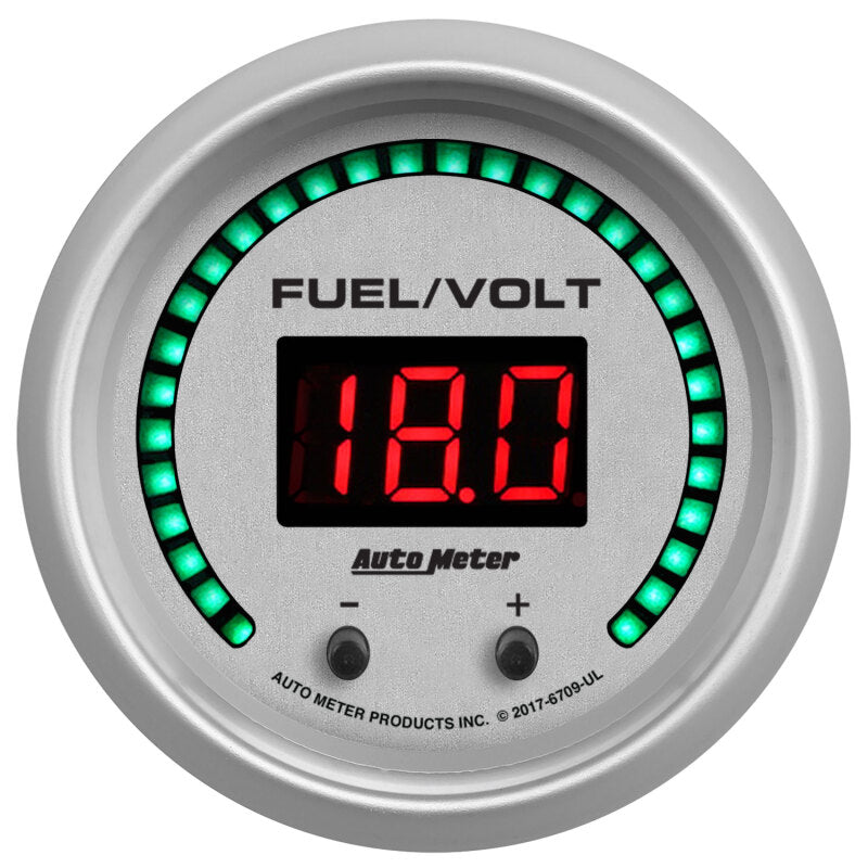 Autometer 52.4mm Silver Switchable 0-100 Fuel Level/8-18V Voltmeter Ultra-Lite Elite Digital Gauge - Burkken Auto Parts