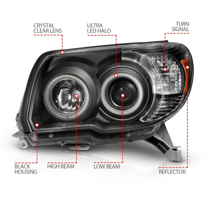 ANZO 2006-2009 Toyota 4Runner Projector Headlights w/ Halo Black - Burkken Auto Parts