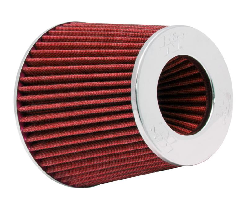 K&N Universal Air Filter Chrome Round Tapered Red - 4in ID x 1.125in L x 5.5in H (Multi Lingual) - Burkken Auto Parts