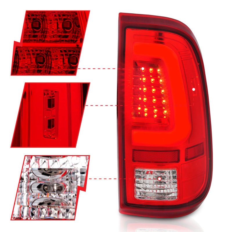 ANZO 2008-2016 Ford F-250 LED Taillights Chrome Housing Red/Clear Lens (Pair) - Burkken Auto Parts