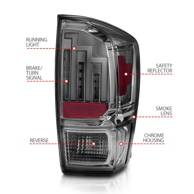 ANZO 2016-2017 Toyota Tacoma LED Taillights Smoke - Burkken Auto Parts