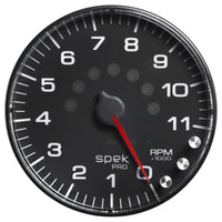 Autometer Spek-Pro Gauge Tachometer 5in 11K Rpm W/Shift Light & Peak Mem Black/Black - Burkken Auto Parts