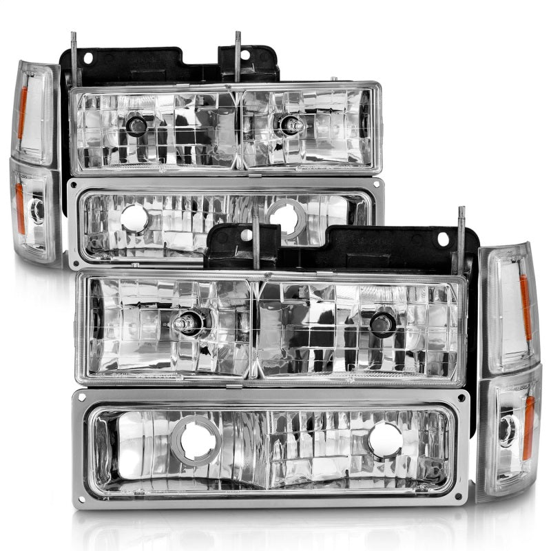 ANZO 88-98 Chevrolet C1500 Crystal Headlights Chrome w/ Signal and Side Marker Lights - Burkken Auto Parts