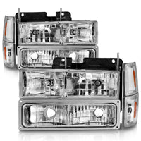ANZO 88-98 Chevrolet C1500 Crystal Headlights Chrome w/ Signal and Side Marker Lights - Burkken Auto Parts