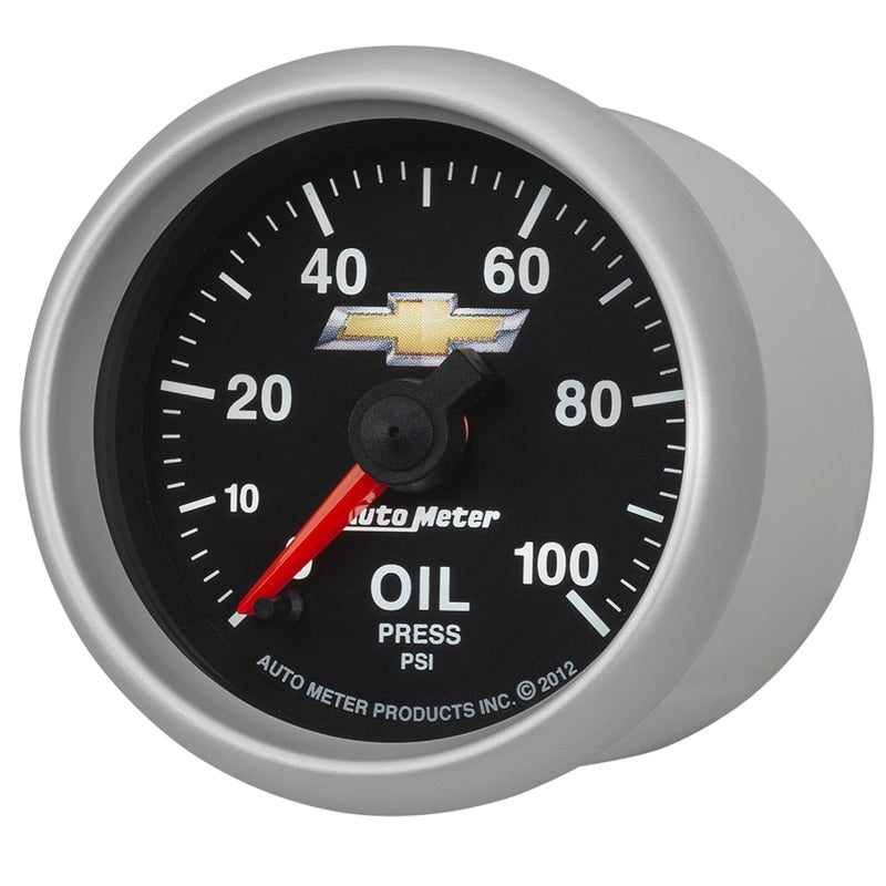 AutoMeter Gauge Oil Press 2-1/16in. 100PSI Digital Stepper Motor Chevy Gold Bowtie - Burkken Auto Parts