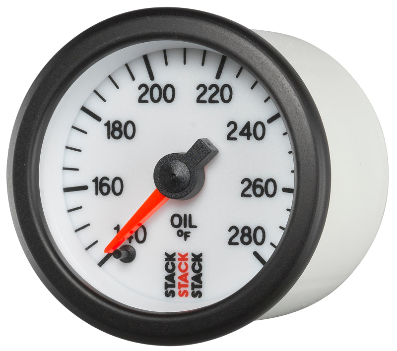 Autometer Stack 52mm 140-280 Deg F 1/8in NPTF Male Pro Stepper Motor Oil Temp Gauge - White - Burkken Auto Parts
