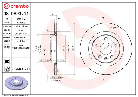 Brembo 13-22 Ford F-250 Super Duty/F-350 Super Duty Rear UV Coated Rotor