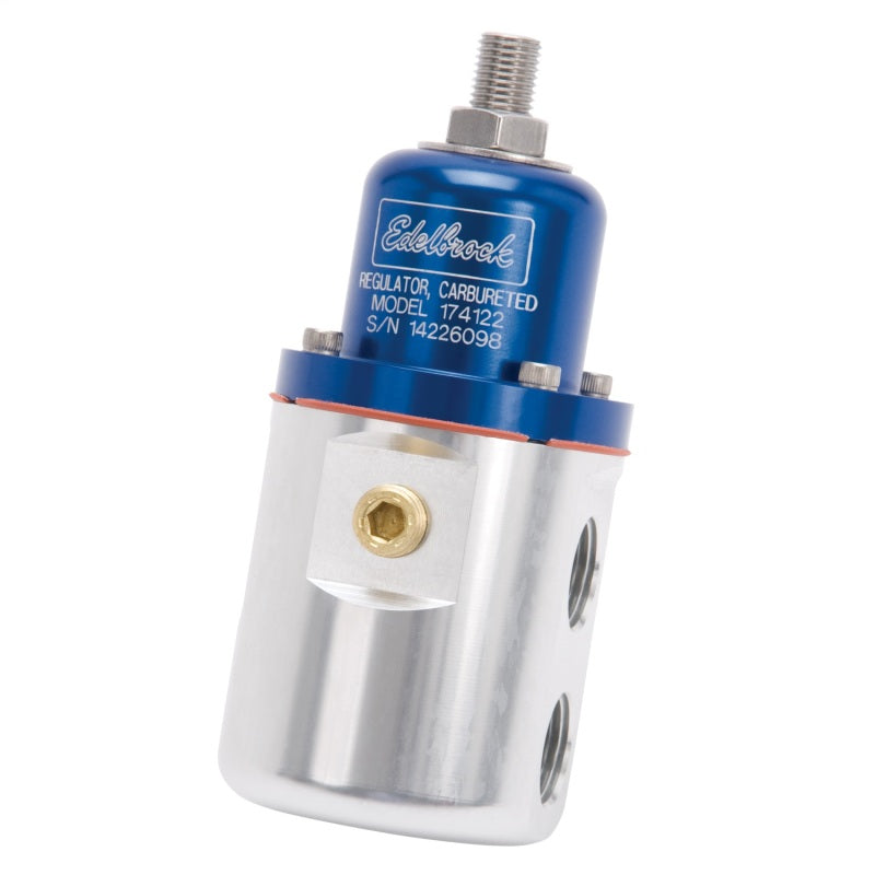 Edelbrock Fuel Pressure Regulator Carbureted 160 GPH 5-10 PSI 3/8In In/Out Returnless Blue/Clear - Burkken Auto Parts
