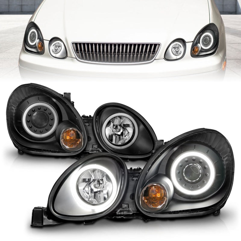 ANZO 1998-2005 Lexus Gs300 Projector Headlights w/ Halo Black - Burkken Auto Parts