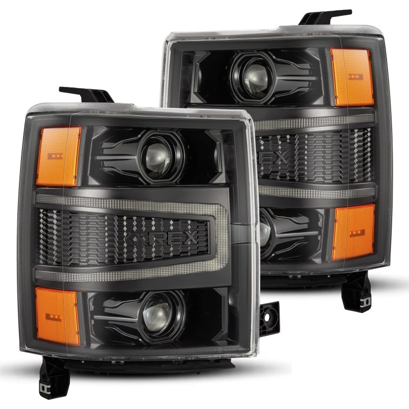 AlphaRex 04-15 Chevy 1500HD LUXX LED Proj Headlights Alpha-Black w/Seq Activation Light / Seq Signal - Burkken Auto Parts