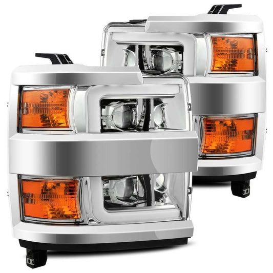AlphaRex 15-19 Chevy Silverado 2500HD PRO-Series Headlight Plank Chrome w/Activ Light/Seq Signal/DRL - Burkken Auto Parts