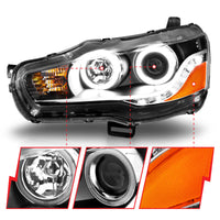 ANZO 2008-2015 Mitsubishi Lancer Projector Headlights w/ Halo Black (CCFL) - Burkken Auto Parts
