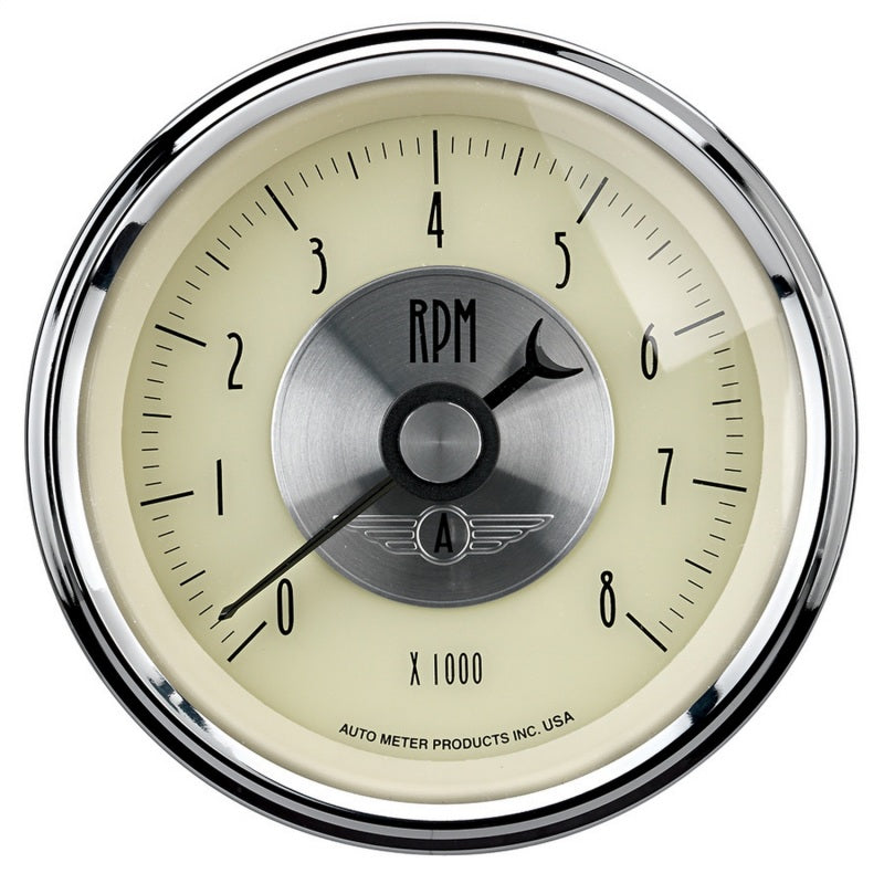 AutoMeter Gauge Tachometer 3-3/8in. 8K RPM In-Dash Prestige Antq. Ivory - Burkken Auto Parts