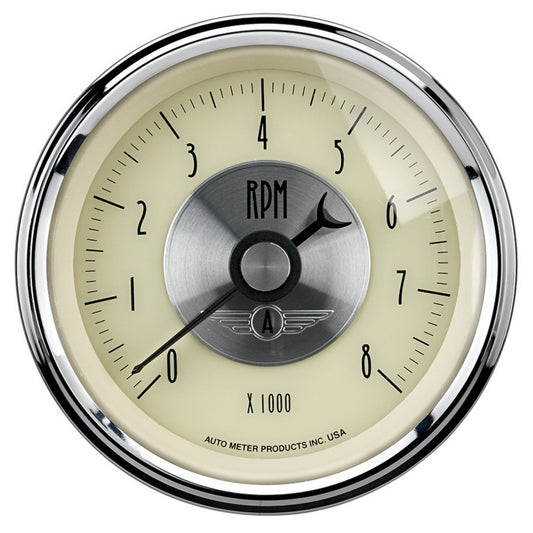AutoMeter Gauge Tachometer 3-3/8in. 8K RPM In-Dash Prestige Antq. Ivory - Burkken Auto Parts