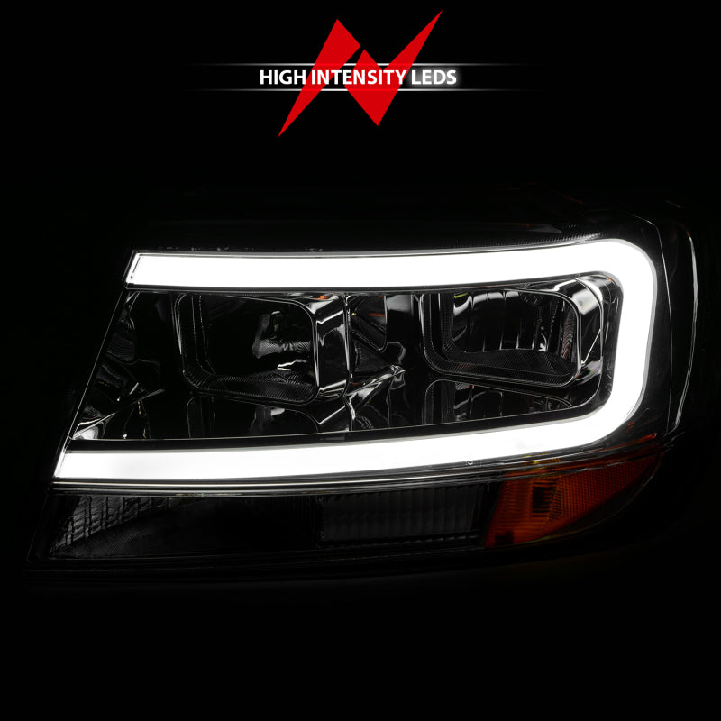 ANZO 1999-2004 Jeep Grand Cherokee Crystal Headlights w/ Light Bar Chrome Housing - Burkken Auto Parts