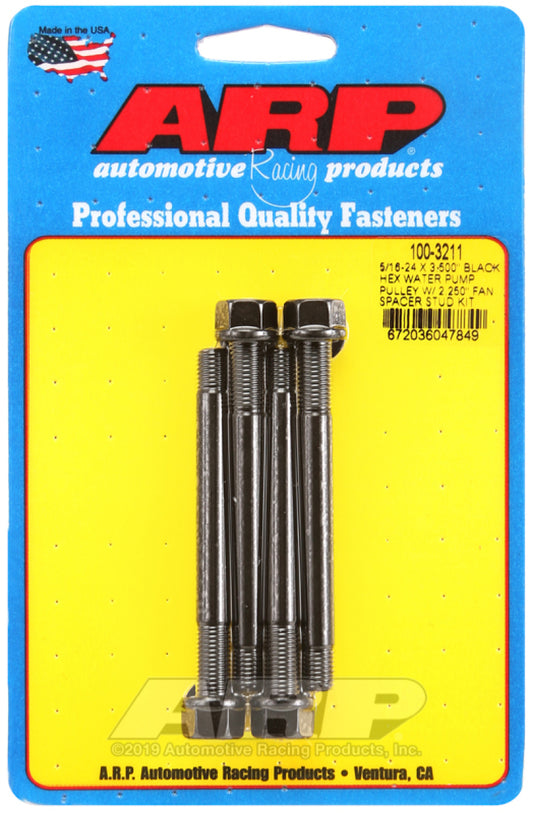 ARP 5/16-24 X 3.500 Black Hex Water Pump Pulley w/ 2.250in Fan Spacer Stud Kit - Burkken Auto Parts