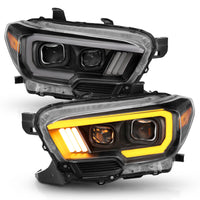 ANZO 2016-2017 Toyota Tacoma Projector Headlights w/ Plank Style Switchback Black w/ Amber w/ DRL - Burkken Auto Parts