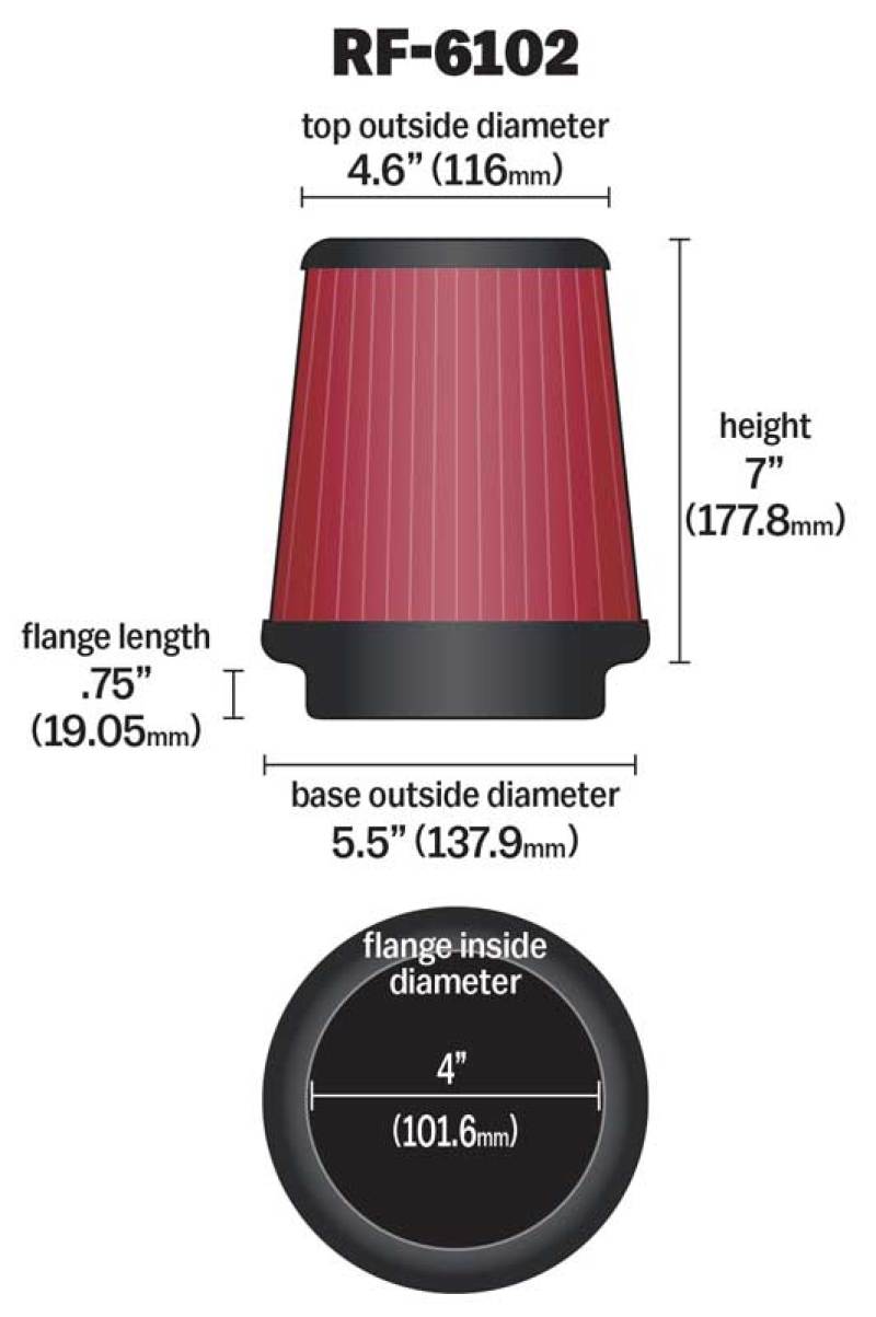 K&N Filter Universal Air Filter 3-15/16in FLG / 5-15/32in OD / 7in H - Burkken Auto Parts