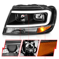 ANZO 99-04 Jeep Grand Cherokee Crystal Headlights - w/ Light Bar Black Housing - Burkken Auto Parts