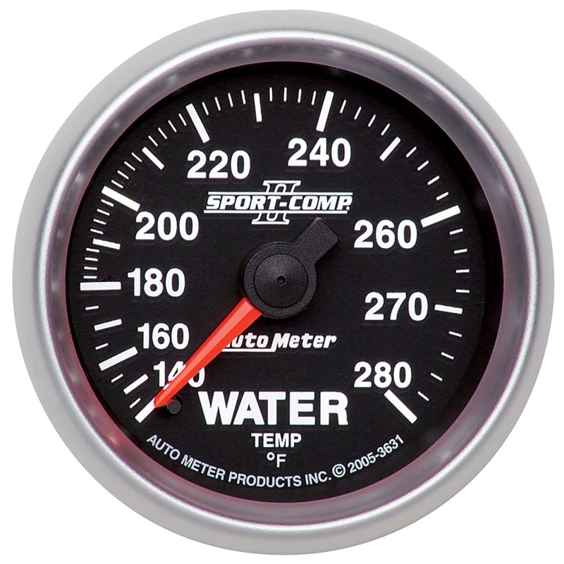 Autometer Sport-Comp II 2-1/16in 140-280 Deg Mechanical Water Temp Gauge - Black - Burkken Auto Parts