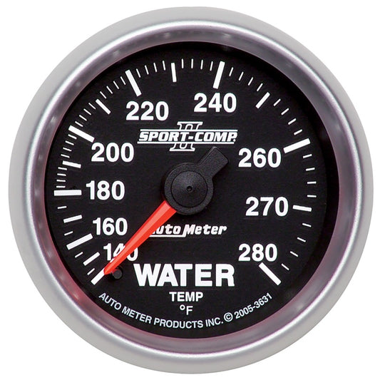 Autometer Sport-Comp II 2-1/16in 140-280 Deg Mechanical Water Temp Gauge - Black - Burkken Auto Parts