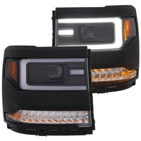 ANZO 16+ Chevy Silverado 1500 Projector Headlights Plank Style Black w/Amber/Sequential Turn Signal - Burkken Auto Parts