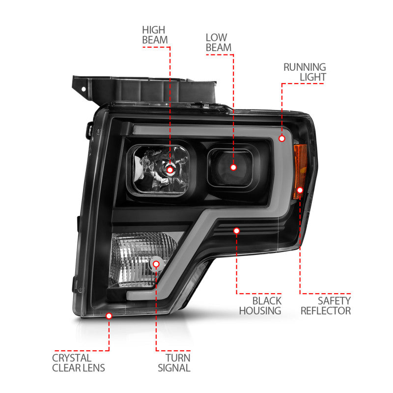 ANZO 2009-2014 Ford F-150 Projector Light Bar H.L Black Amber - Burkken Auto Parts