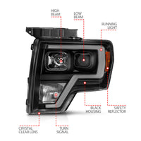 ANZO 2009-2014 Ford F-150 Projector Light Bar H.L Black Amber - Burkken Auto Parts