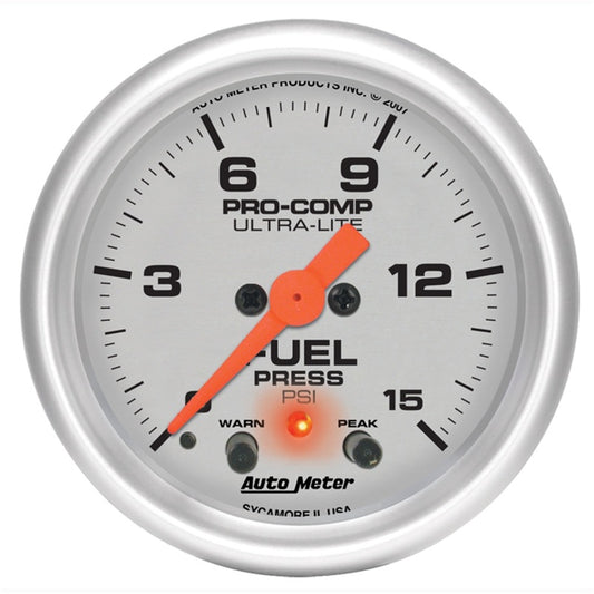 Autometer Ultra-Lite 2-1/16in 15PSI Stepper Motor Fuel Pressure Gauge - Burkken Auto Parts