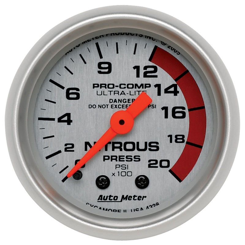 Autometer Ultra-Lite 52mm 2000 PSI Mechanical Nitrous Pressure Gauge - Burkken Auto Parts